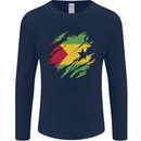 Torn Sao Tome and Principe Flag Day Football Mens Long Sleeve T-Shirt Navy Blue