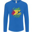 Torn Sao Tome and Principe Flag Day Football Mens Long Sleeve T-Shirt Royal Blue
