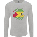 Torn Sao Tome and Principe Flag Day Football Mens Long Sleeve T-Shirt Sports Grey