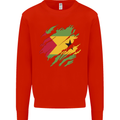 Torn Sao Tome and Principe Flag Day Football Mens Sweatshirt Jumper Bright Red