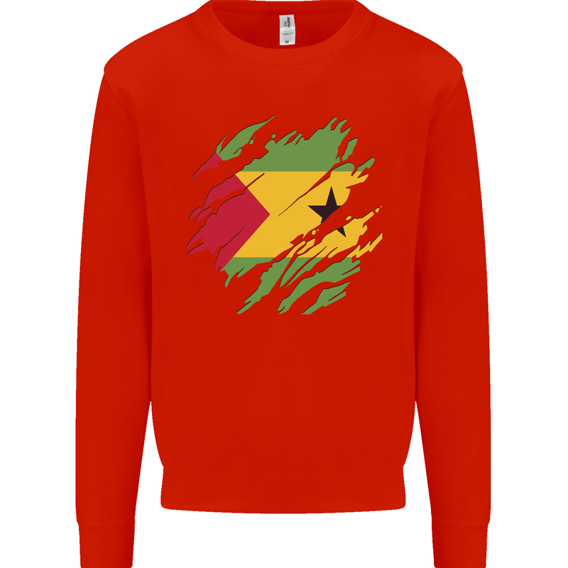 Torn Sao Tome and Principe Flag Day Football Mens Sweatshirt Jumper Bright Red