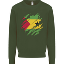 Torn Sao Tome and Principe Flag Day Football Mens Sweatshirt Jumper Forest Green