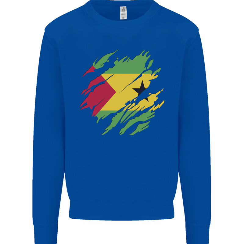 Torn Sao Tome and Principe Flag Day Football Mens Sweatshirt Jumper Royal Blue