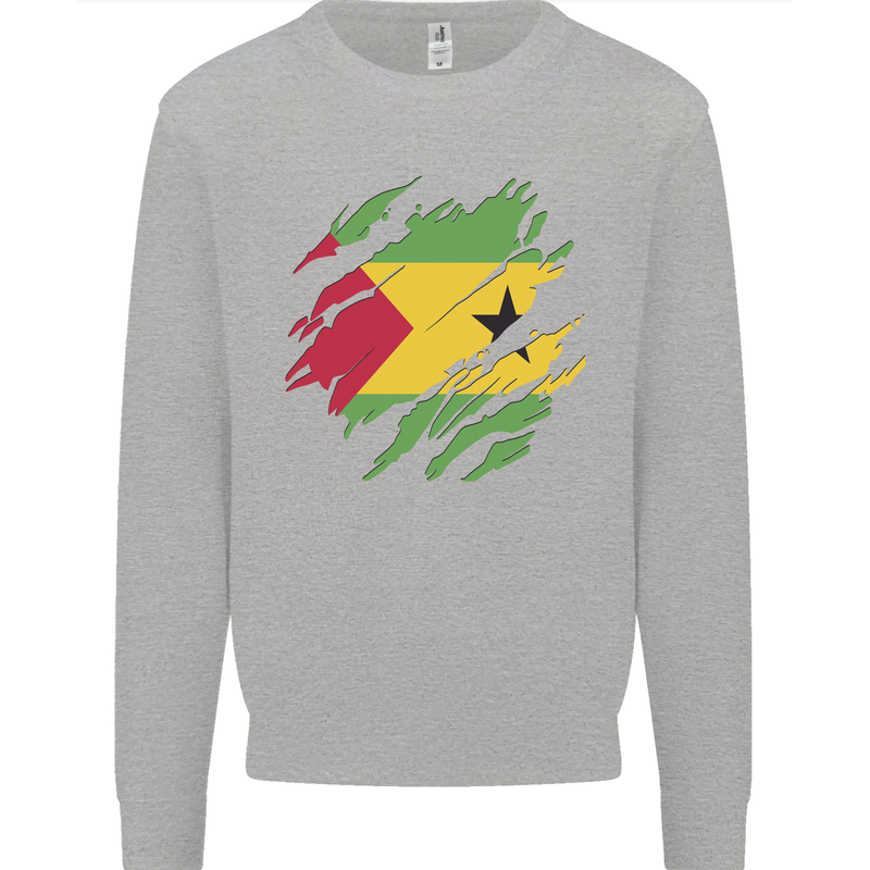 Torn Sao Tome and Principe Flag Day Football Mens Sweatshirt Jumper Sports Grey