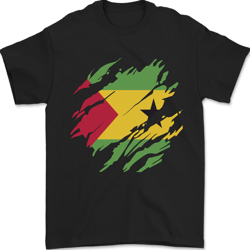 Torn Sao Tome and Principe Flag Day Football Mens T-Shirt 100% Cotton Black