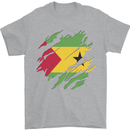 Torn Sao Tome and Principe Flag Day Football Mens T-Shirt 100% Cotton Sports Grey