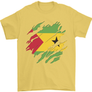 Torn Sao Tome and Principe Flag Day Football Mens T-Shirt 100% Cotton Yellow