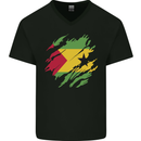 Torn Sao Tome and Principe Flag Day Football Mens V-Neck Cotton T-Shirt Black