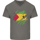 Torn Sao Tome and Principe Flag Day Football Mens V-Neck Cotton T-Shirt Charcoal
