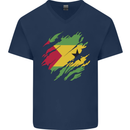 Torn Sao Tome and Principe Flag Day Football Mens V-Neck Cotton T-Shirt Navy Blue