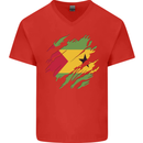 Torn Sao Tome and Principe Flag Day Football Mens V-Neck Cotton T-Shirt Red