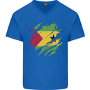 Torn Sao Tome and Principe Flag Day Football Mens V-Neck Cotton T-Shirt Royal Blue