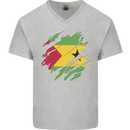 Torn Sao Tome and Principe Flag Day Football Mens V-Neck Cotton T-Shirt Sports Grey