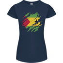 Torn Sao Tome and Principe Flag Day Football Womens Petite Cut T-Shirt Navy Blue