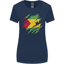 Torn Sao Tome and Principe Flag Day Football Womens Wider Cut T-Shirt Navy Blue