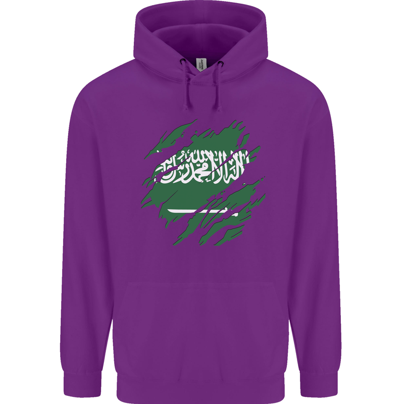 Torn Saudi Arabia Flag Arabian Day Football Childrens Kids Hoodie Purple