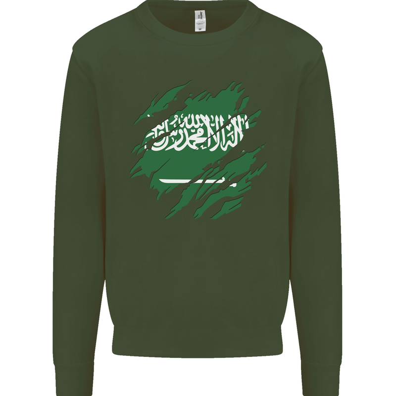 Torn Saudi Arabia Flag Arabian Day Football Kids Sweatshirt Jumper Forest Green