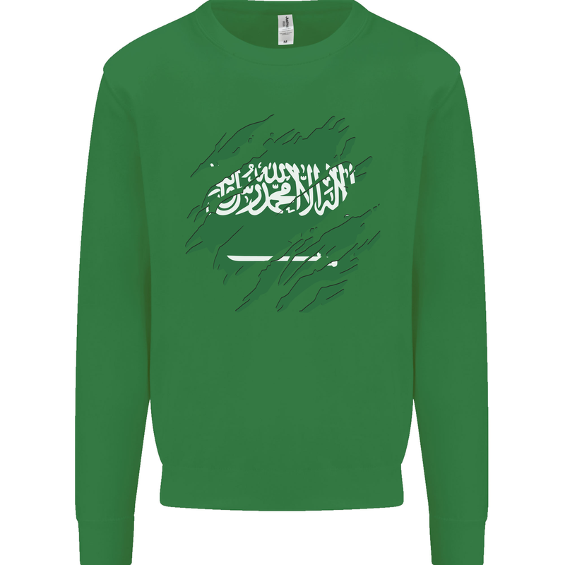 Torn Saudi Arabia Flag Arabian Day Football Kids Sweatshirt Jumper Irish Green