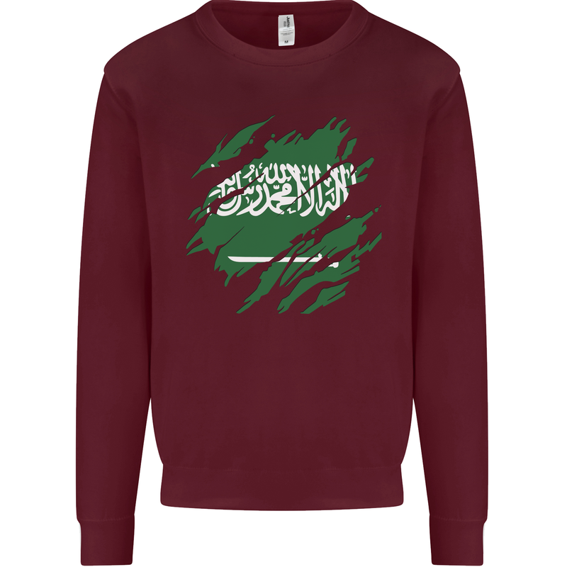 Torn Saudi Arabia Flag Arabian Day Football Kids Sweatshirt Jumper Maroon