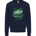 Torn Saudi Arabia Flag Arabian Day Football Kids Sweatshirt Jumper Navy Blue