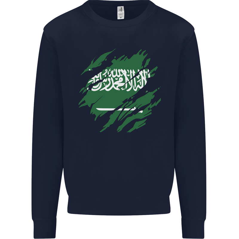 Torn Saudi Arabia Flag Arabian Day Football Kids Sweatshirt Jumper Navy Blue