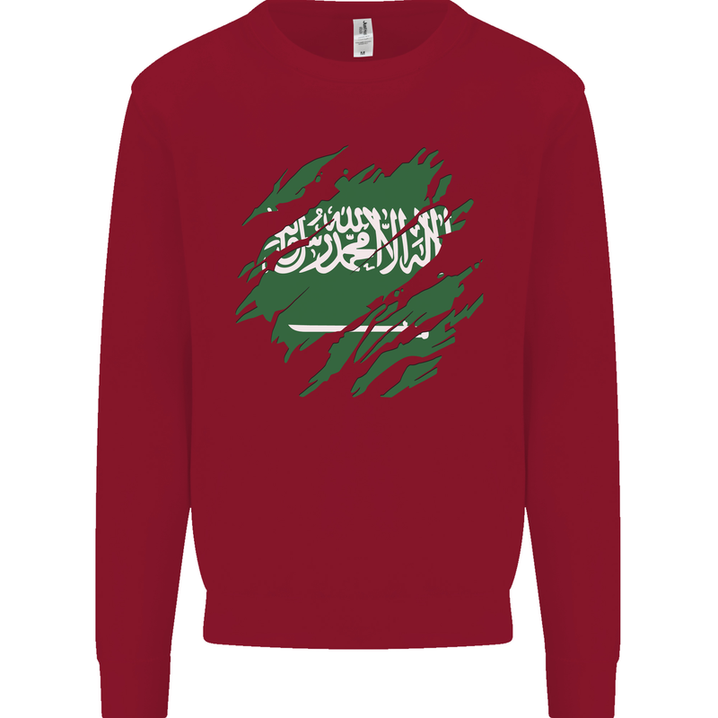 Torn Saudi Arabia Flag Arabian Day Football Kids Sweatshirt Jumper Red