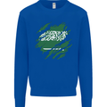 Torn Saudi Arabia Flag Arabian Day Football Kids Sweatshirt Jumper Royal Blue