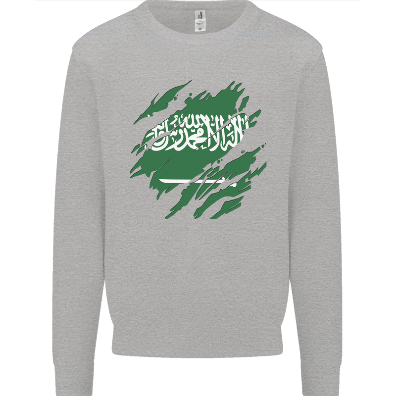 Torn Saudi Arabia Flag Arabian Day Football Kids Sweatshirt Jumper Sports Grey