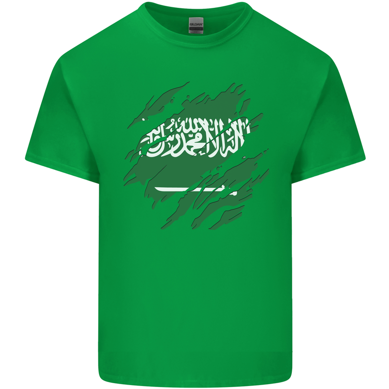 Torn Saudi Arabia Flag Arabian Day Football Kids T-Shirt Childrens Irish Green