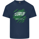 Torn Saudi Arabia Flag Arabian Day Football Kids T-Shirt Childrens Navy Blue