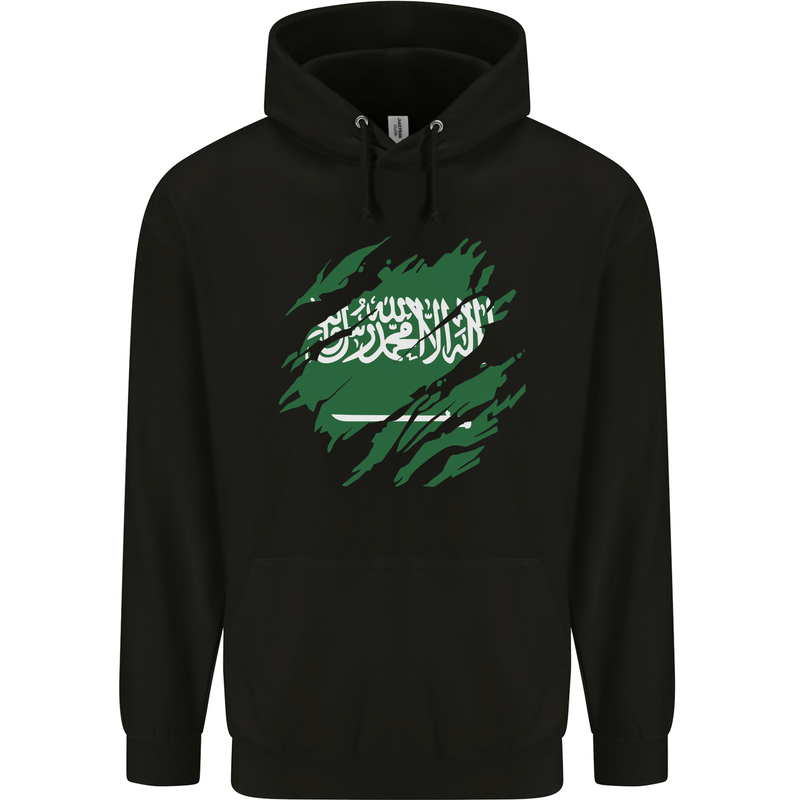 Torn Saudi Arabia Flag Arabian Day Football Mens 80% Cotton Hoodie Black
