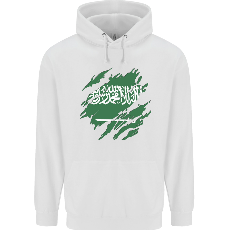 Torn Saudi Arabia Flag Arabian Day Football Mens 80% Cotton Hoodie White