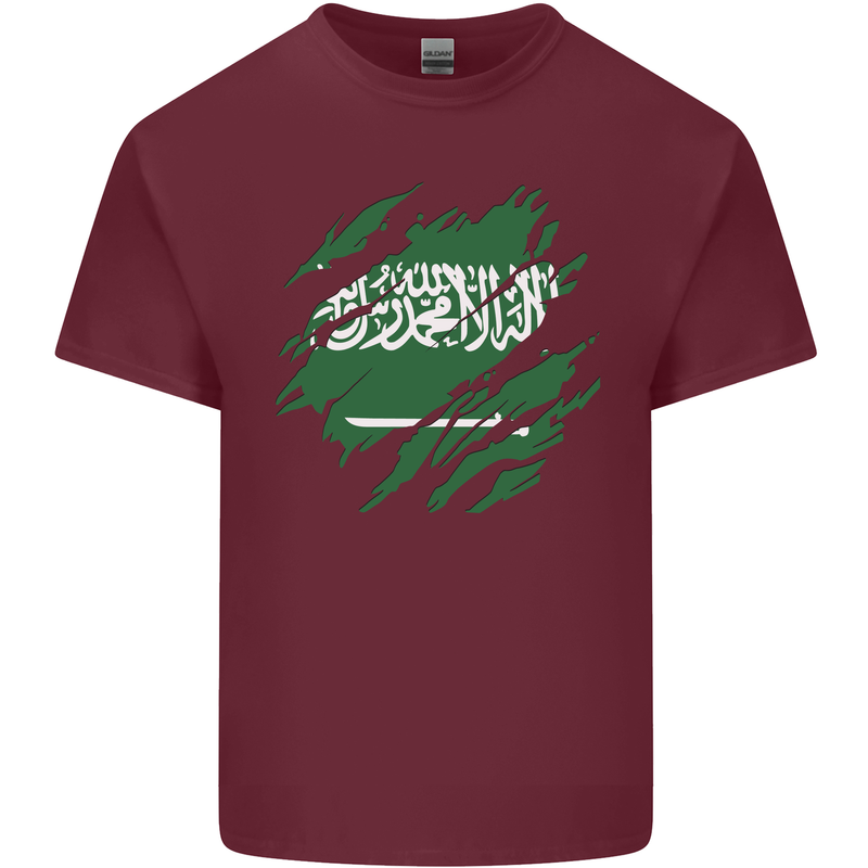 Torn Saudi Arabia Flag Arabian Day Football Mens Cotton T-Shirt Tee Top Maroon
