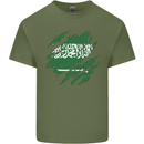 Torn Saudi Arabia Flag Arabian Day Football Mens Cotton T-Shirt Tee Top Military Green