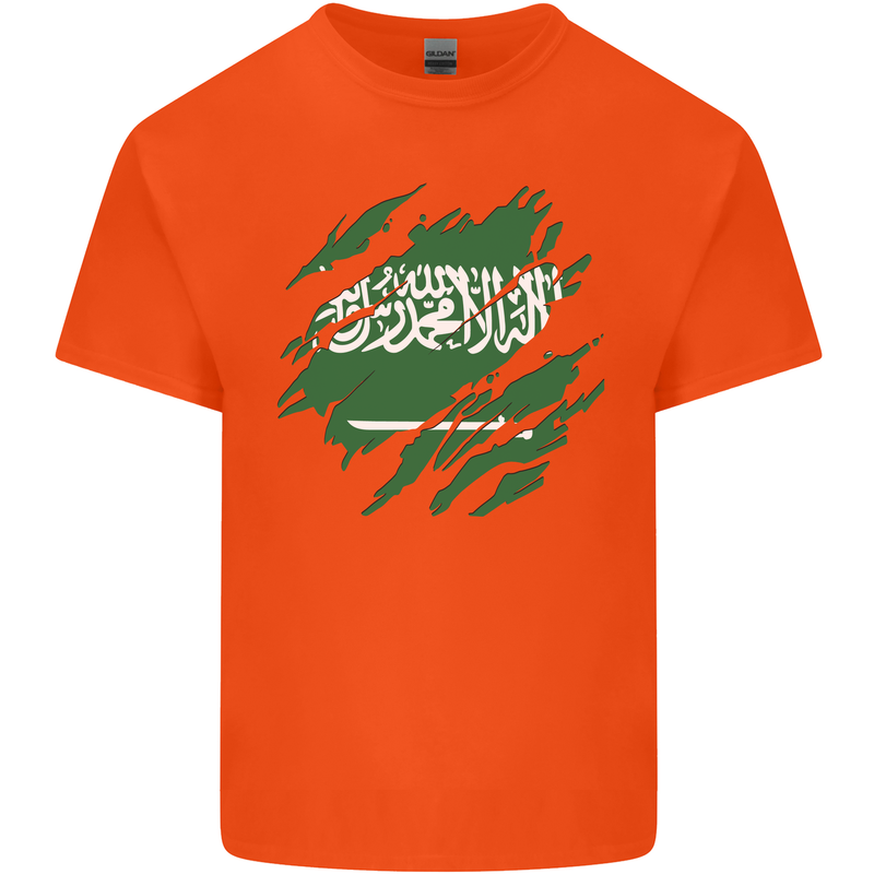 Torn Saudi Arabia Flag Arabian Day Football Mens Cotton T-Shirt Tee Top Orange