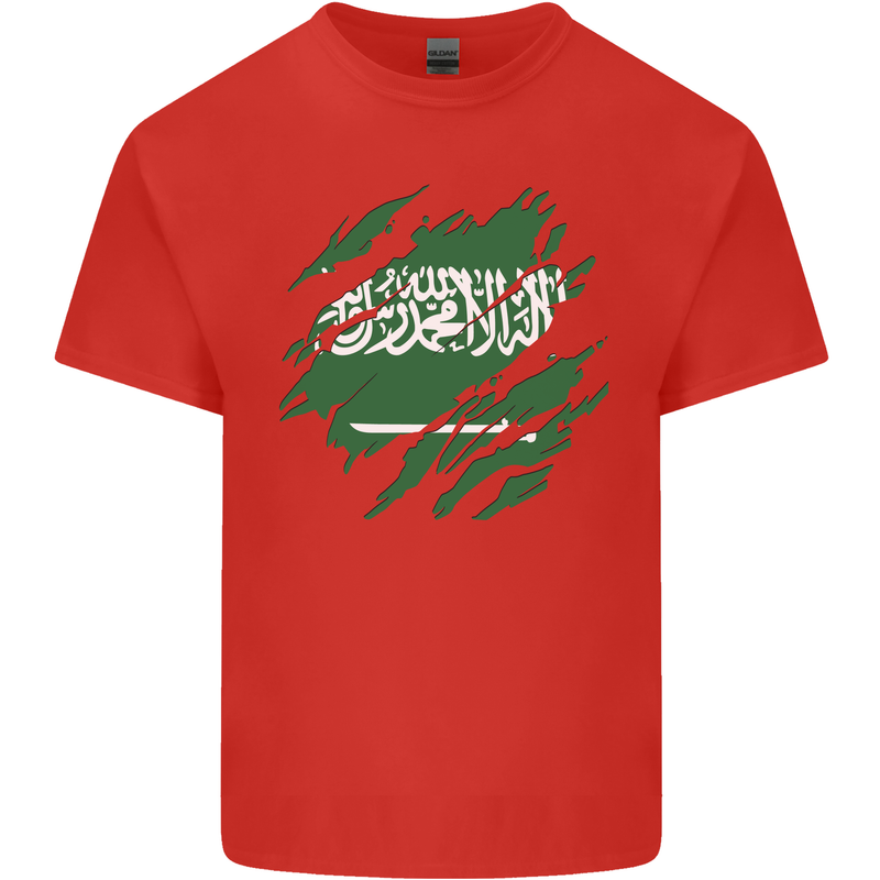 Torn Saudi Arabia Flag Arabian Day Football Mens Cotton T-Shirt Tee Top Red