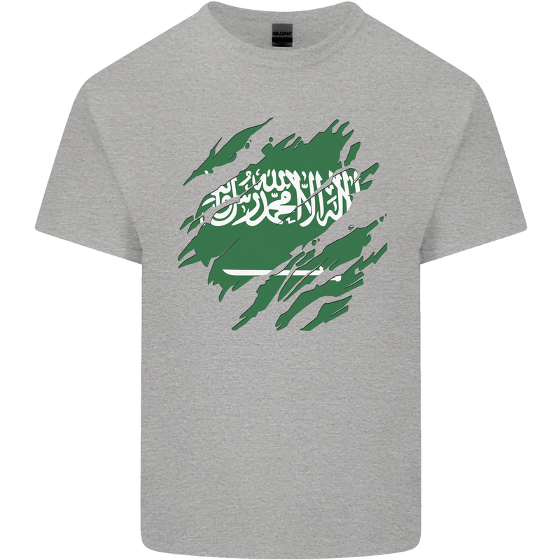 Torn Saudi Arabia Flag Arabian Day Football Mens Cotton T-Shirt Tee Top Sports Grey