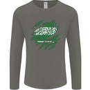 Torn Saudi Arabia Flag Arabian Day Football Mens Long Sleeve T-Shirt Charcoal