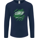 Torn Saudi Arabia Flag Arabian Day Football Mens Long Sleeve T-Shirt Navy Blue