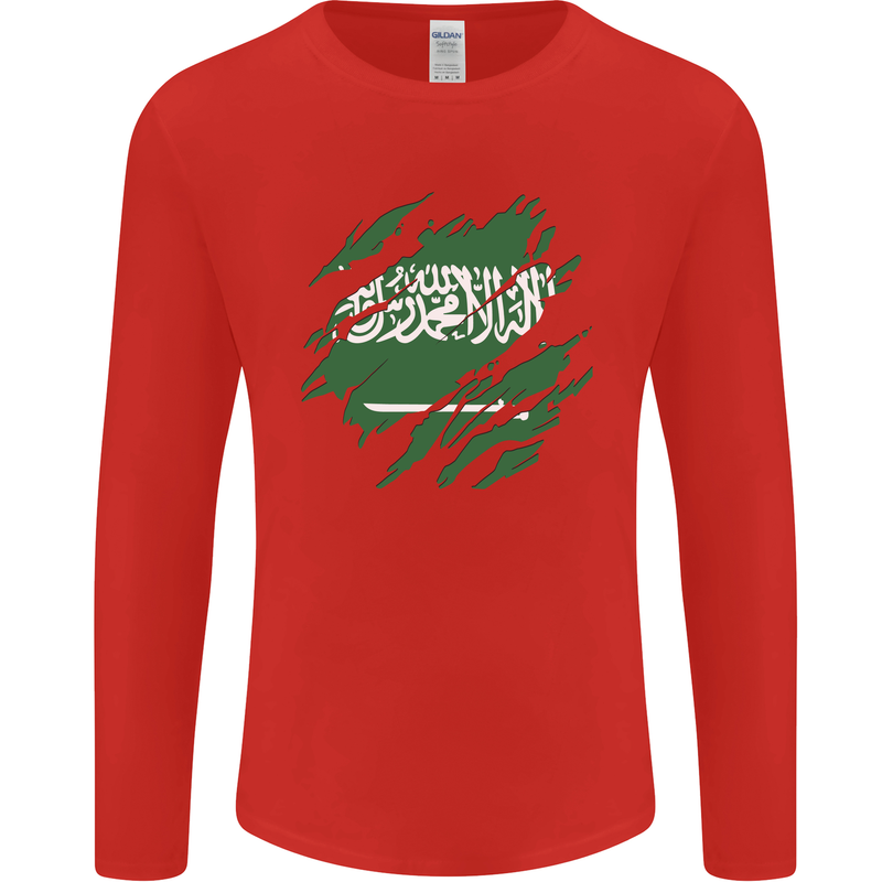 Torn Saudi Arabia Flag Arabian Day Football Mens Long Sleeve T-Shirt Red
