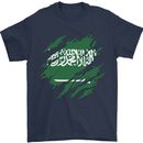 Torn Saudi Arabia Flag Arabian Day Football Mens T-Shirt 100% Cotton Navy Blue