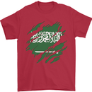 Torn Saudi Arabia Flag Arabian Day Football Mens T-Shirt 100% Cotton Red