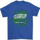 Torn Saudi Arabia Flag Arabian Day Football Mens T-Shirt 100% Cotton Royal Blue