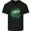 Torn Saudi Arabia Flag Arabian Day Football Mens V-Neck Cotton T-Shirt Black