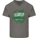 Torn Saudi Arabia Flag Arabian Day Football Mens V-Neck Cotton T-Shirt Charcoal