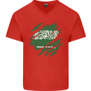 Torn Saudi Arabia Flag Arabian Day Football Mens V-Neck Cotton T-Shirt Red