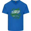 Torn Saudi Arabia Flag Arabian Day Football Mens V-Neck Cotton T-Shirt Royal Blue