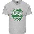 Torn Saudi Arabia Flag Arabian Day Football Mens V-Neck Cotton T-Shirt Sports Grey