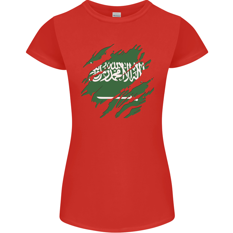 Torn Saudi Arabia Flag Arabian Day Football Womens Petite Cut T-Shirt Red