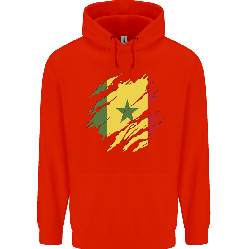 Torn Senegal Flag Senegalese Day Football Childrens Kids Hoodie Bright Red